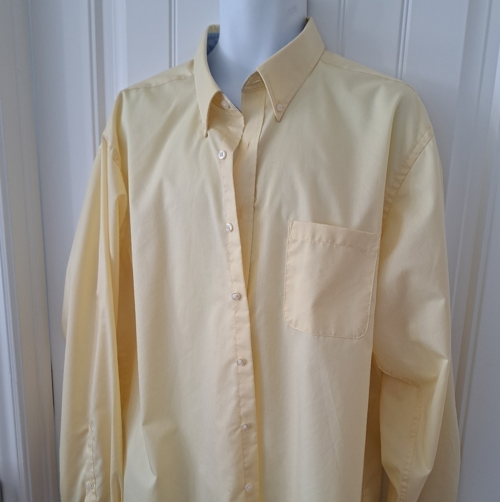 Mens CHAPS Yellow Classic Cotton Twill Blend Button Down Oxford Shirt 18-18.5 Xl